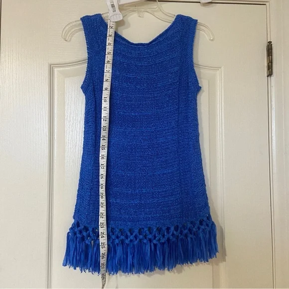 Lilly Pulitzer Blue Sleeveless Knit Top with Fringe - Picture 8 of 10